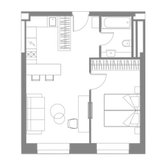 Однокомнатная квартира 42.1 м²