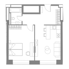 Однокомнатная квартира 54.2 м²