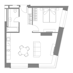 Однокомнатная квартира 52.9 м²
