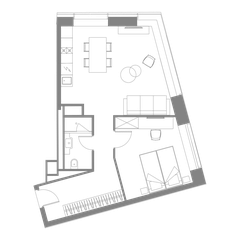 Однокомнатная квартира 51.5 м²